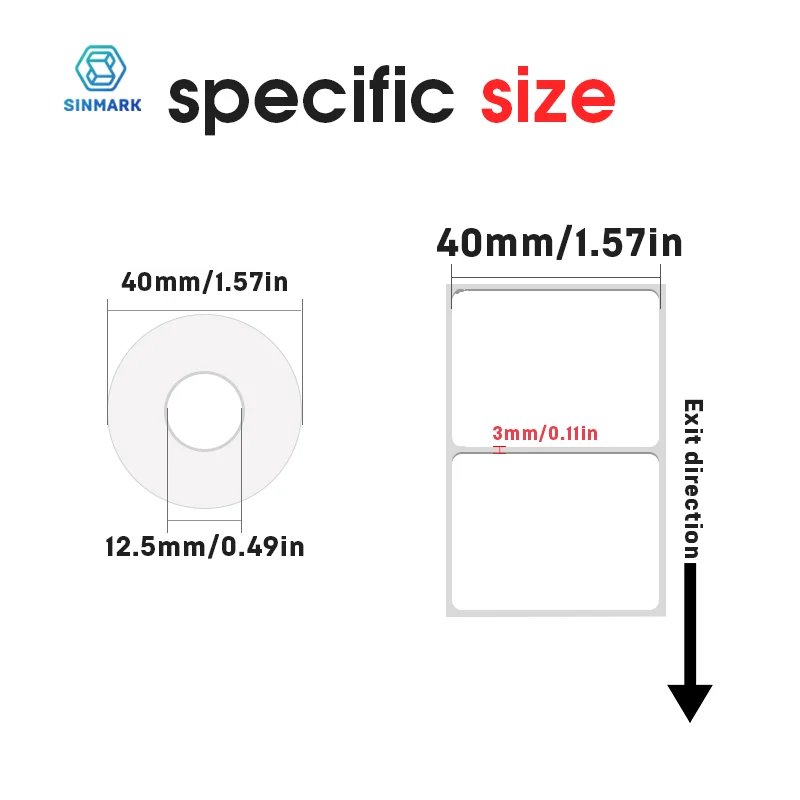 SINMARK 2 ม้วนป้ายความร้อนสติกเกอร์สีขาว 40 มม.กว้างกันน้ําป้ายกระดาษ DIY หมวดหมู่ชุดสําหรับ Phomemo แบบพกพาเครื่องพิมพ์