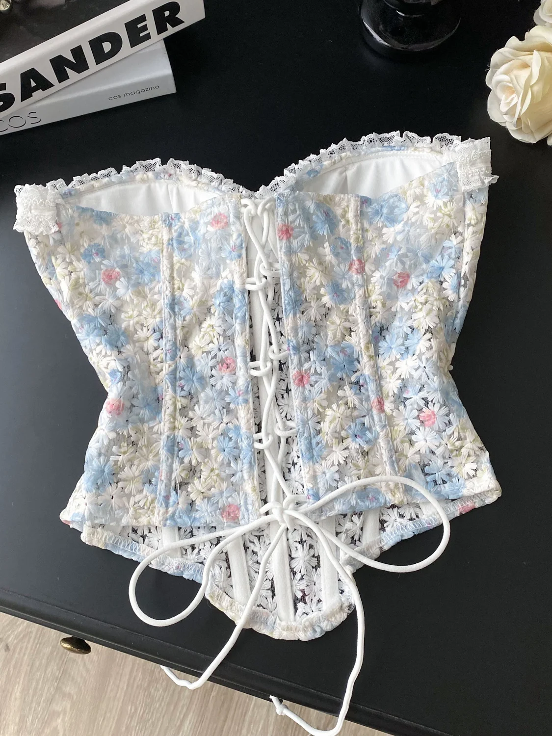 Zoete Pure Desire 3D Bloem Tube Top Vest Sexy Taille Cinched Fibone Borduren Svel Dames Bovenkleding Casual Zomer