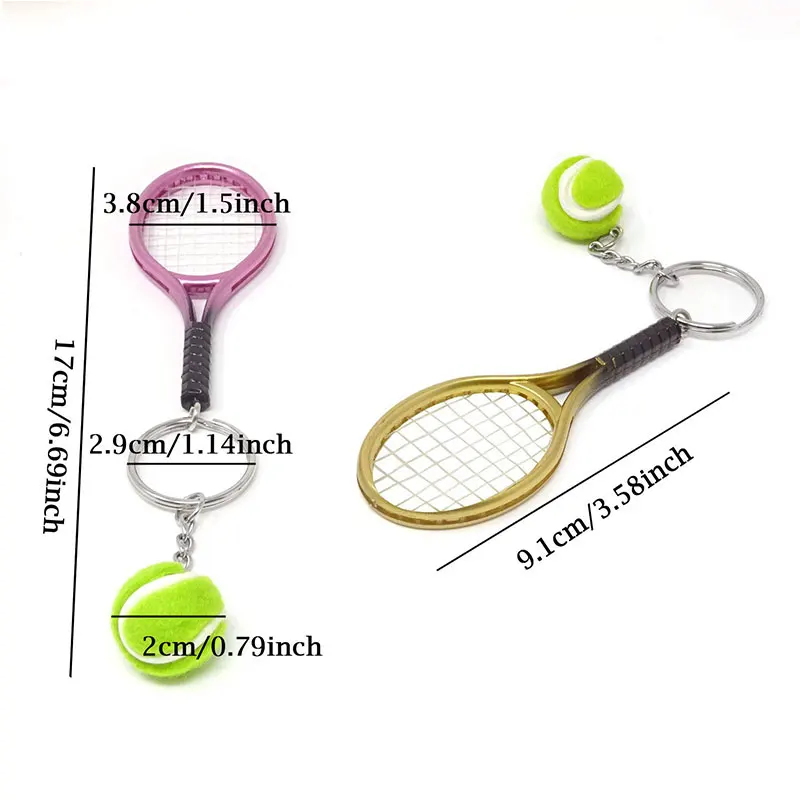 18Pcs Mini Tennis Racket Pendant Keychain Keyring Key Chain Ring Finder Holer Accessories For Lover's Day Gifts