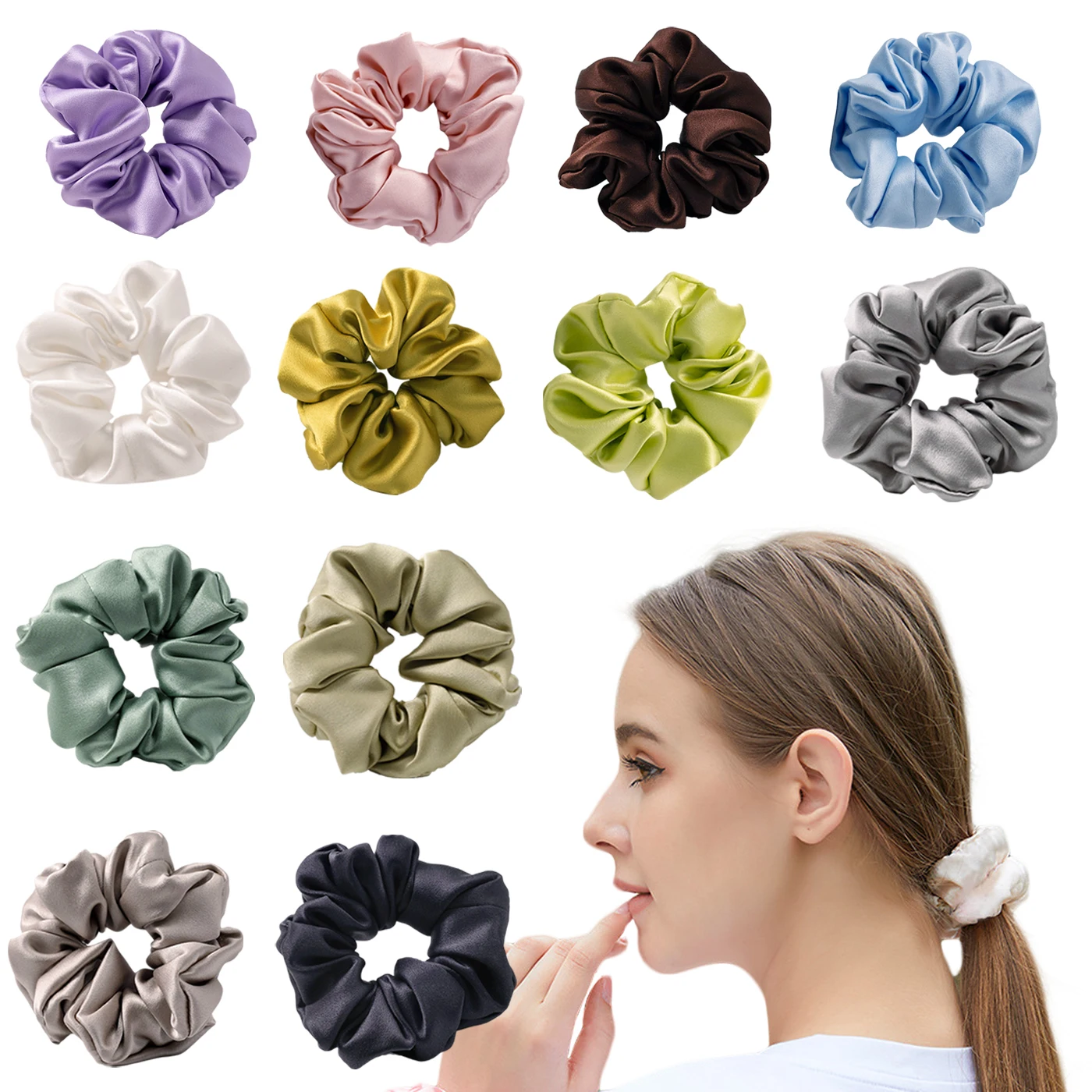 

100% Silk Large Scrunchies 4cm 30 Momme Silk Rubber Bands Hair Ties Intestine Hair Rope Headwear Ponytail for Women Girls