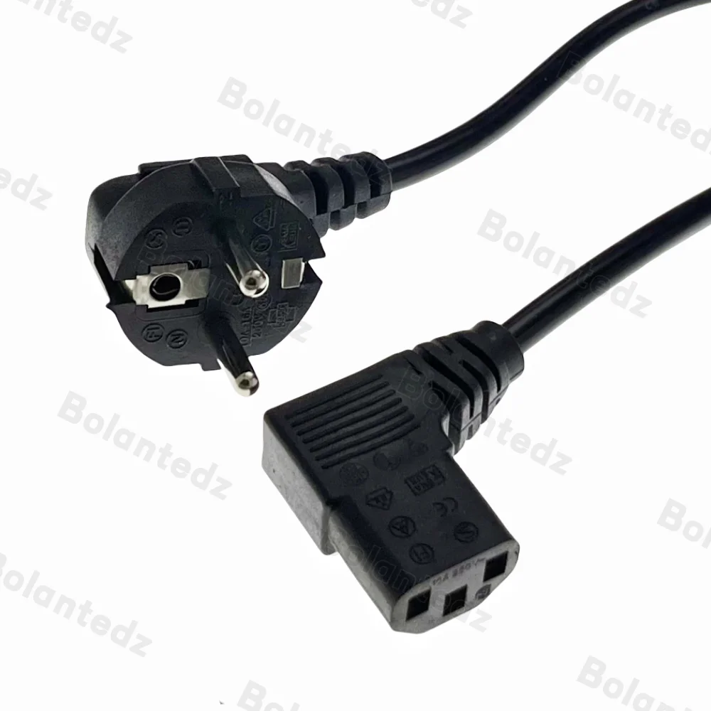 Bolantedz 1.5M 5FT IEC320 C13 bouilloire 90 degrés à Angle droit vers européen 2 broches rondes prise AC ue cordon d'alimentation câble PC 150cm
