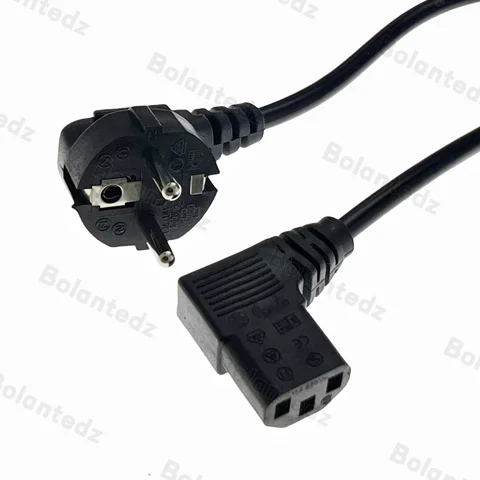 Bolantedz 1.5M 5FT IEC320 C13 Kettle 90 Right Angle Degree To European 2 Pin Round AC EU Plug Power Lead Cord PC 150cm Cable