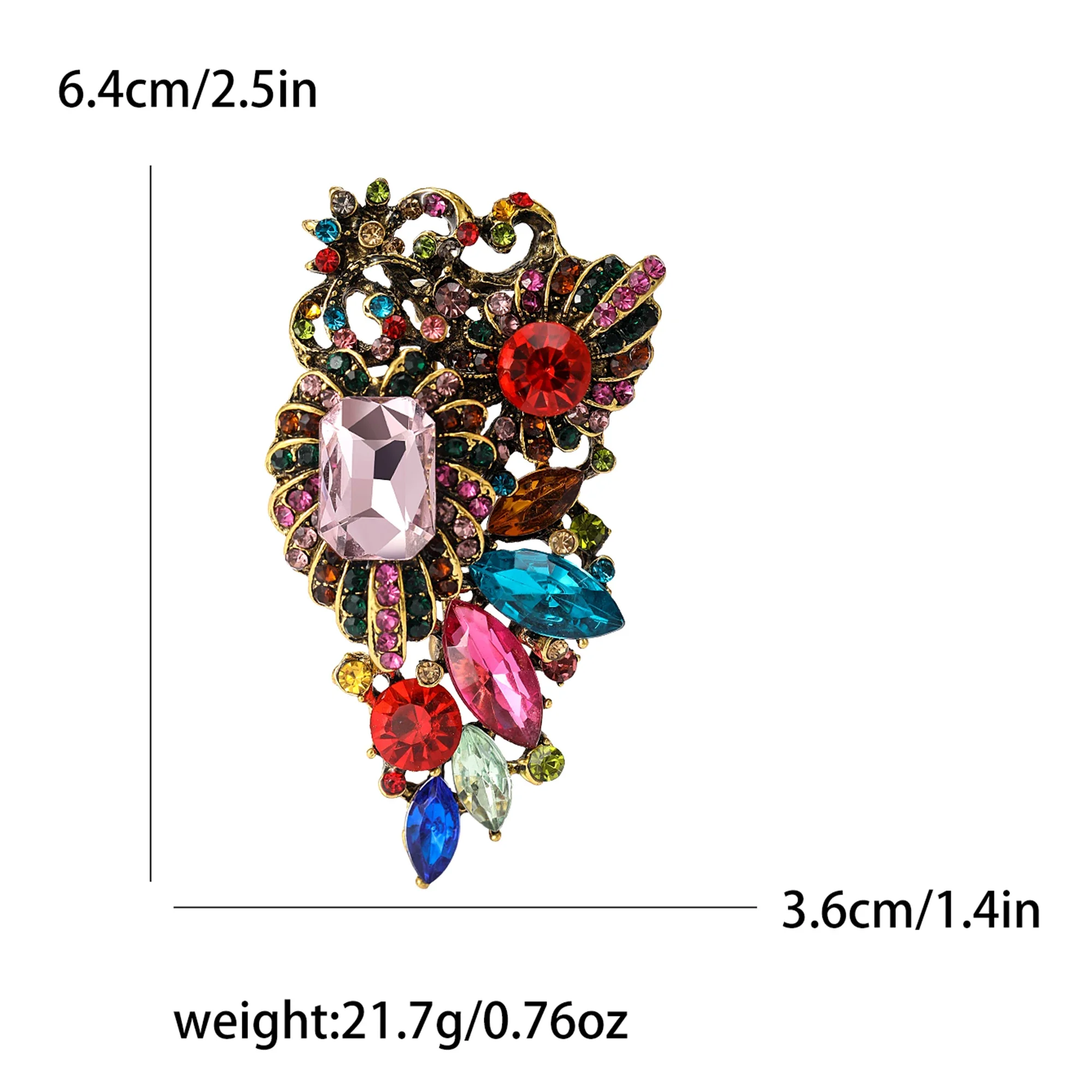Rhinestone Flower Brooches for Women Unisex Colored Crystal Glass Pins Banquet Party Backpack Gifts Jewelry Accessories