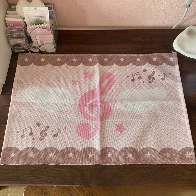 Japanese Retro Cute Cartoon Tablecloth Kawaii Musical Note Print Girl's Bedroom Dormitory Desk Decoration Handcrafted DIY Pad