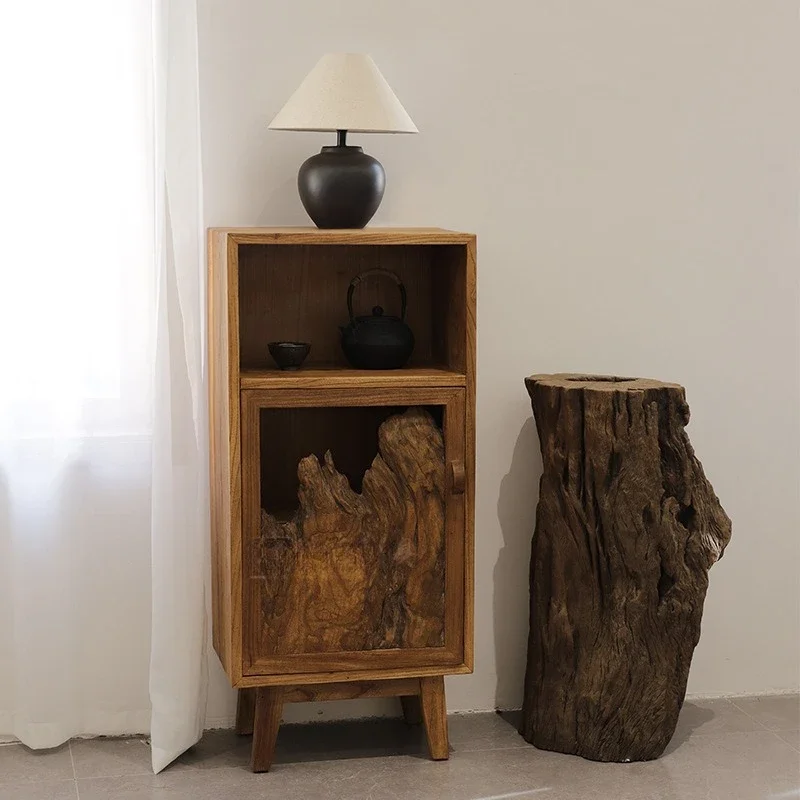 Wabi Sandy Wind Small Side Cabinet Solid Wood Dining Side Cabinet Living Room Household Old Elm Storage Storage Cabinet Modern