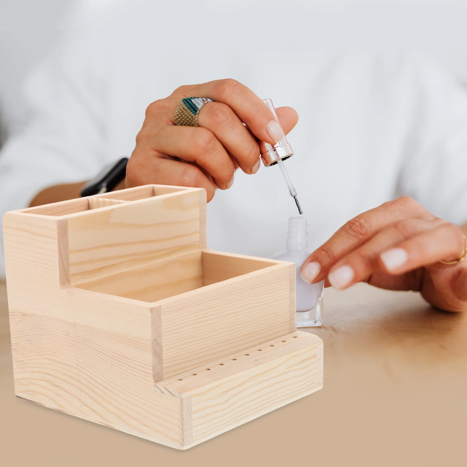 

Large Capacity Beauty Tool Storage Box Wooden Nail Drill Bits Holder Case Built-in Polishing Machine Manicure Organizer Salon