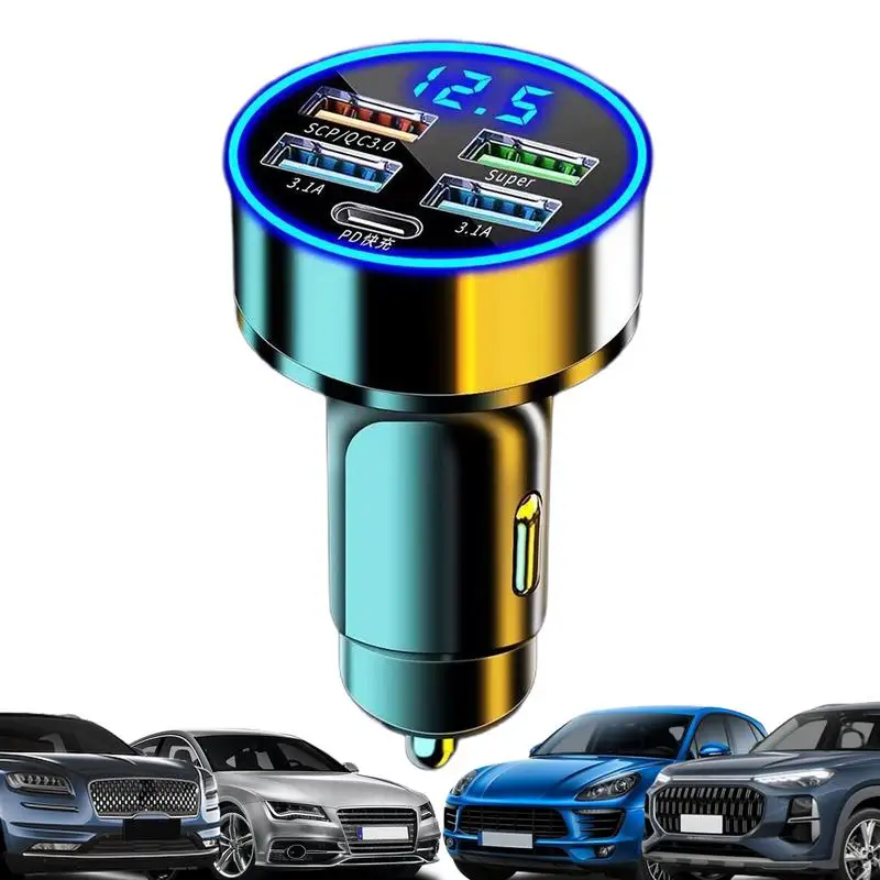 Multi-Port Multifuncional Alloy Car Charger, Carregador de carro rápido com cabeça, Adaptador rápido para grandes e grandes