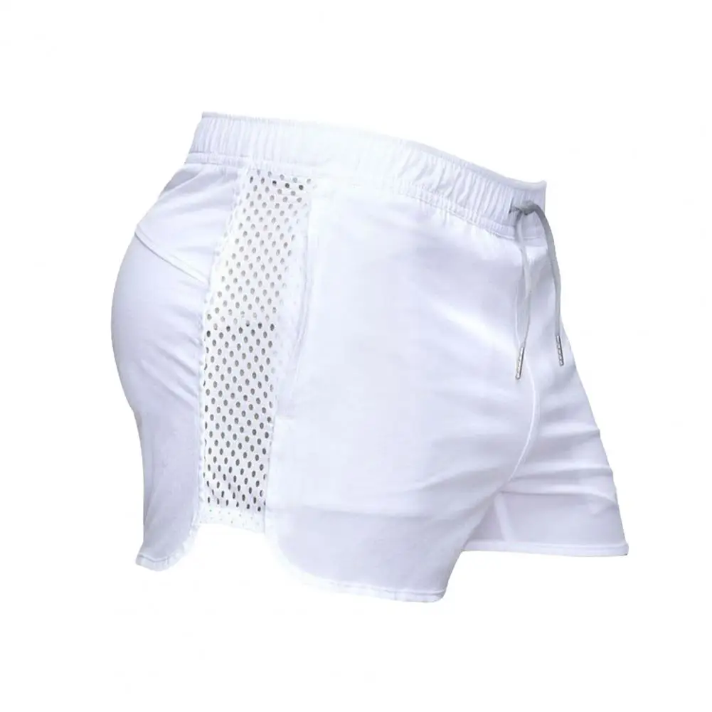 Shorts de praia de cordão de malha rápida masculina, elástico na cintura, cós, monocromático, surf, fitness, esporte, sólido