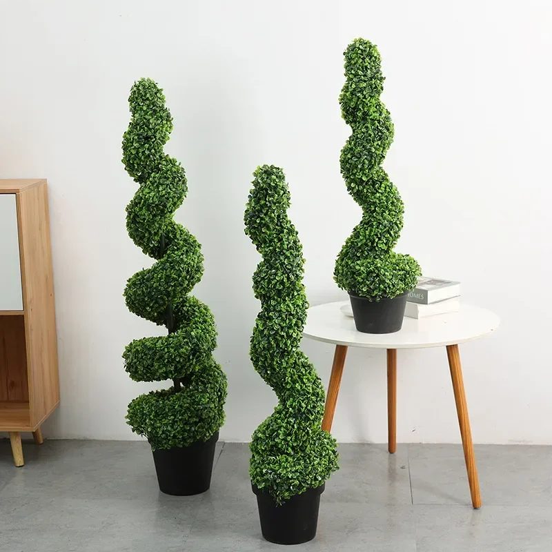 Artificial Spiral Tree Tower Topiary Large Bonsai S-Shape Artificial Plant Decorative Faux Plant Outdoor Green for Porch/Garden