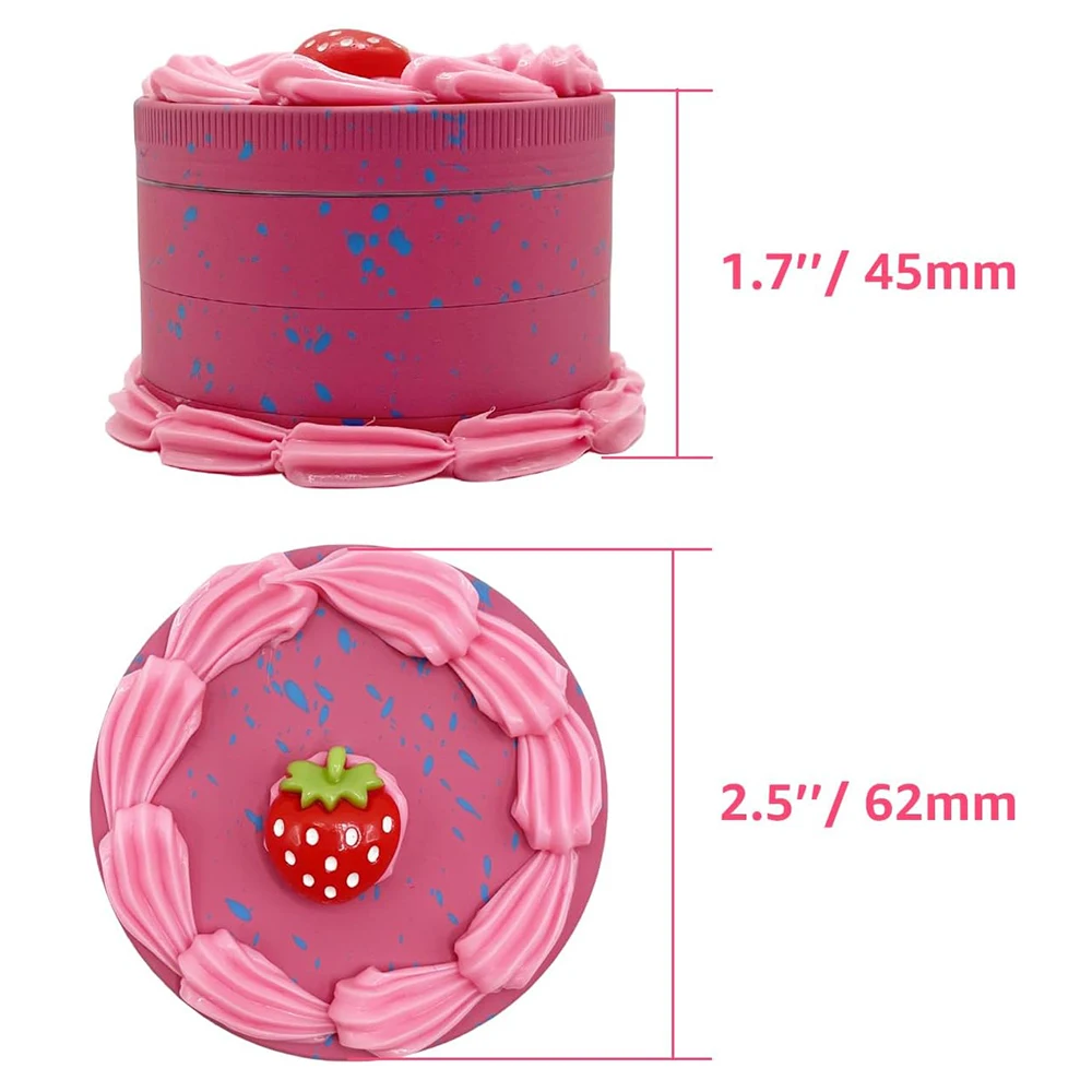 2.5 Inch Fake Cake Metal Spice Grinder Herb Herbal 63MM 4 layer Cute Strawberry Cherry White Grinder 2.5\