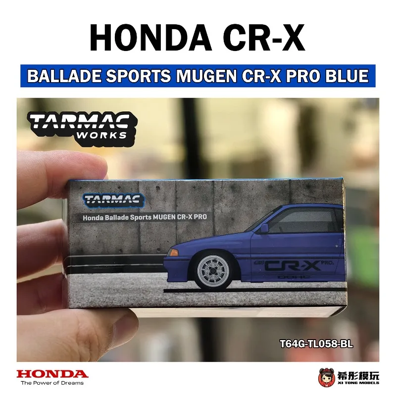 In stock: 1:64 Sports MUGEN CR-X dark blue alloy miniature replica car model, boy toy gift, room collection statue