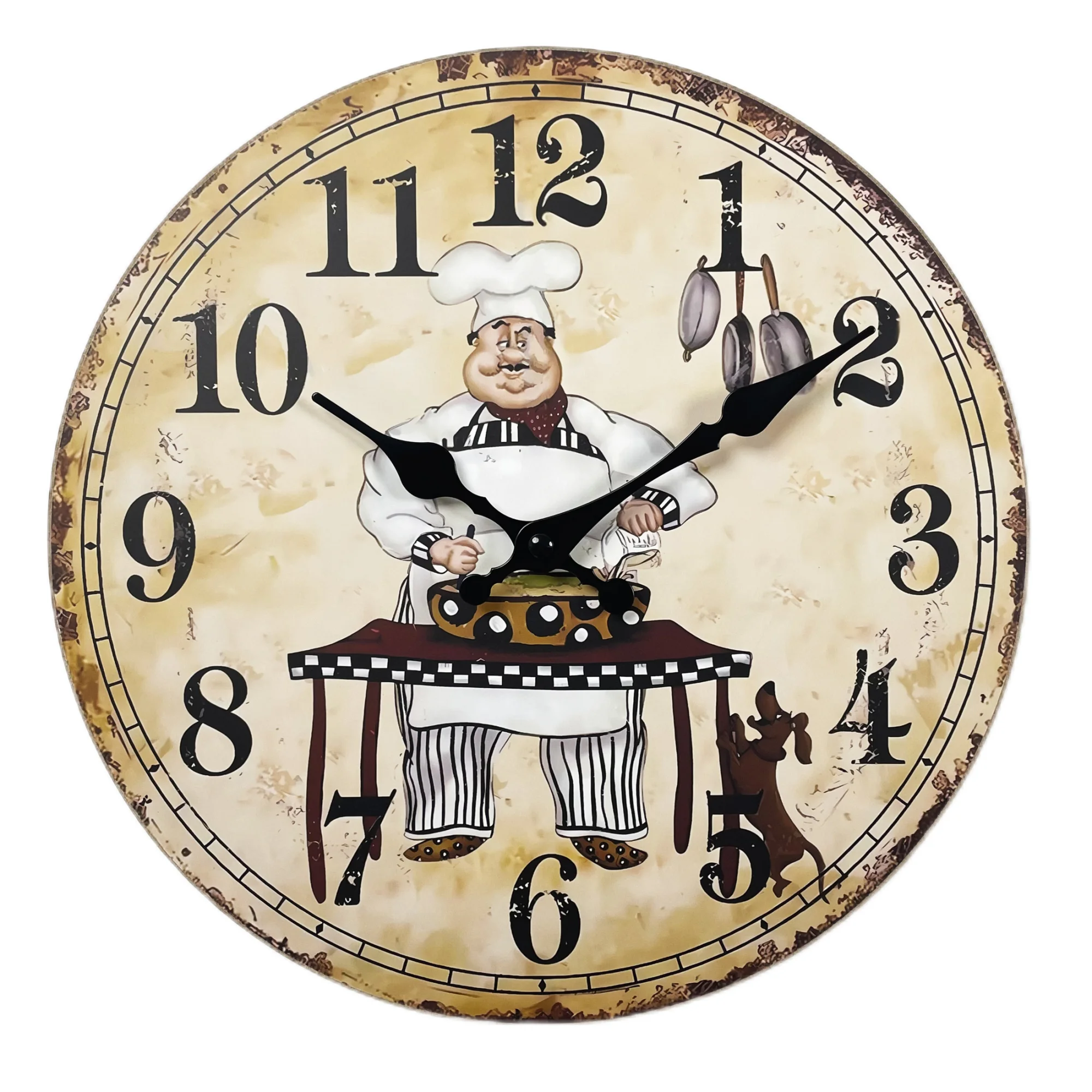 Cartoon Kitchen Chef Cook Wooden Wall Clock Home Kitchen Wood Round Clock Slient Quartz Hanging Clocks Crafts Wall Plate Decor