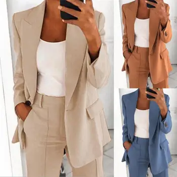 Jaqueta elegante feminina terno jaqueta cor sólida gola aberta manga longa botões blazer outerwear