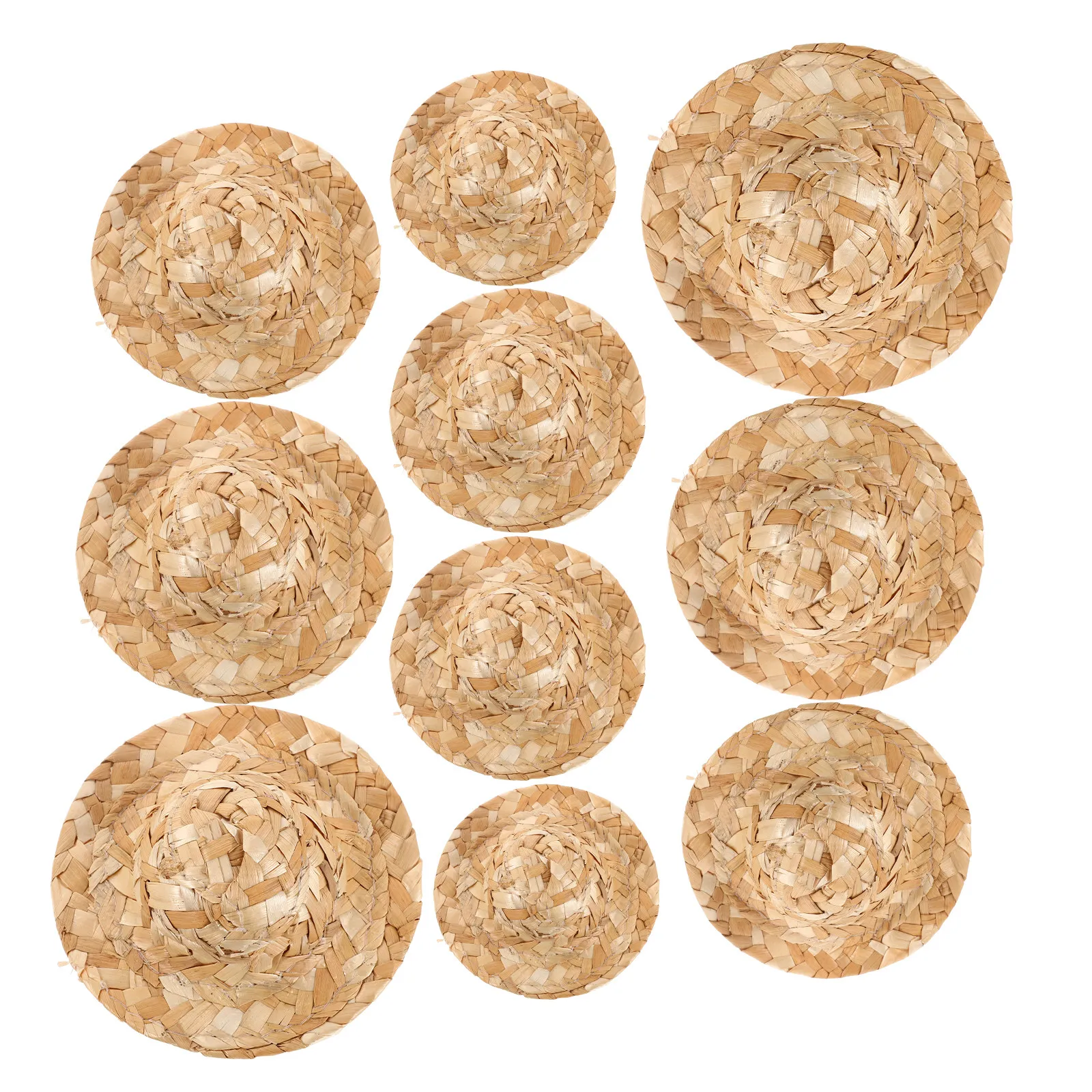 

10 миниатюрных соломенных шляпок, крошечные плетеные шапочки для поделок, украшений, декора, миниатюрные вязаные вручную шапочки, миниатюрные цилиндры