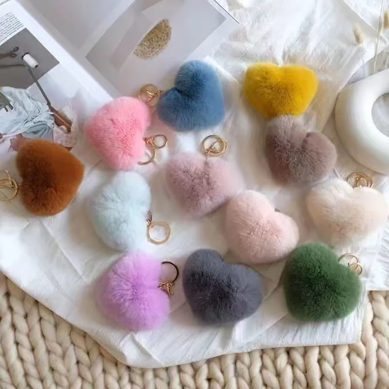 New Heart Keychains Leopard Print Plush Keychain Ornaments Love Car Key Chain Bags 키링 Shoulder Bag Backpack Christmas Gift