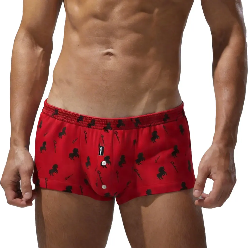 Seobean Men's Novelty Print Boxer Shorts Button Fly Soft Breathable Fabric Elastic Waistband Comfortable Loungewear Underwear