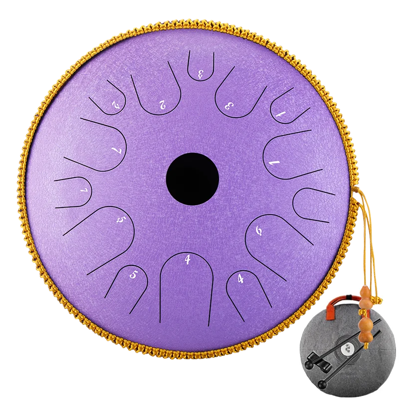 Professional Hluru Glucophone 14 Inch14 Notes LingKong Drum Steel Tongue Drum Key C, Tone Drum Tank Drum Meditation Percussion