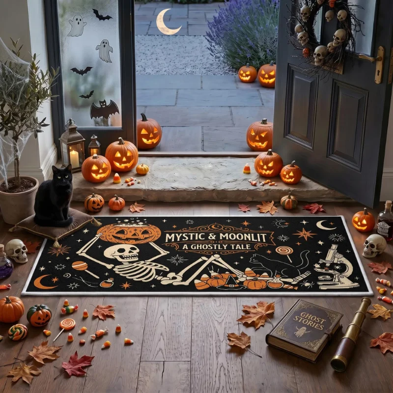 VIKAMA Halloween Ghost Print Runner Rug Non Slip Absorbent Long Doormat Entrance Floor Mat Home Festival Decor