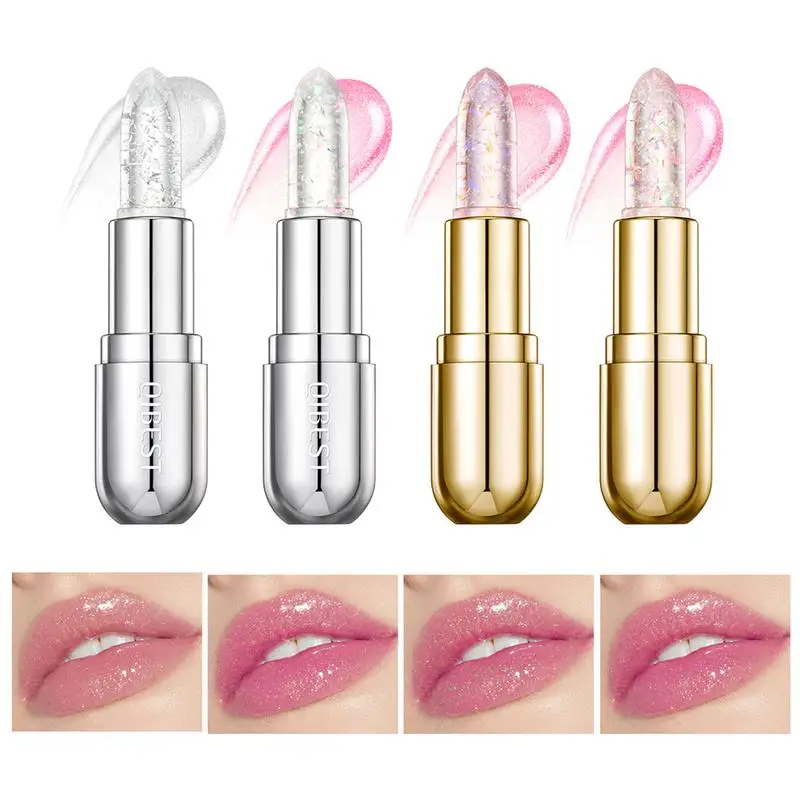 Crystal Jelly Lip Balm Lipstick  Flower Temperature Color Changing Lip Balm Gloss  Transparent Long Lasting Moisturizer Makeup