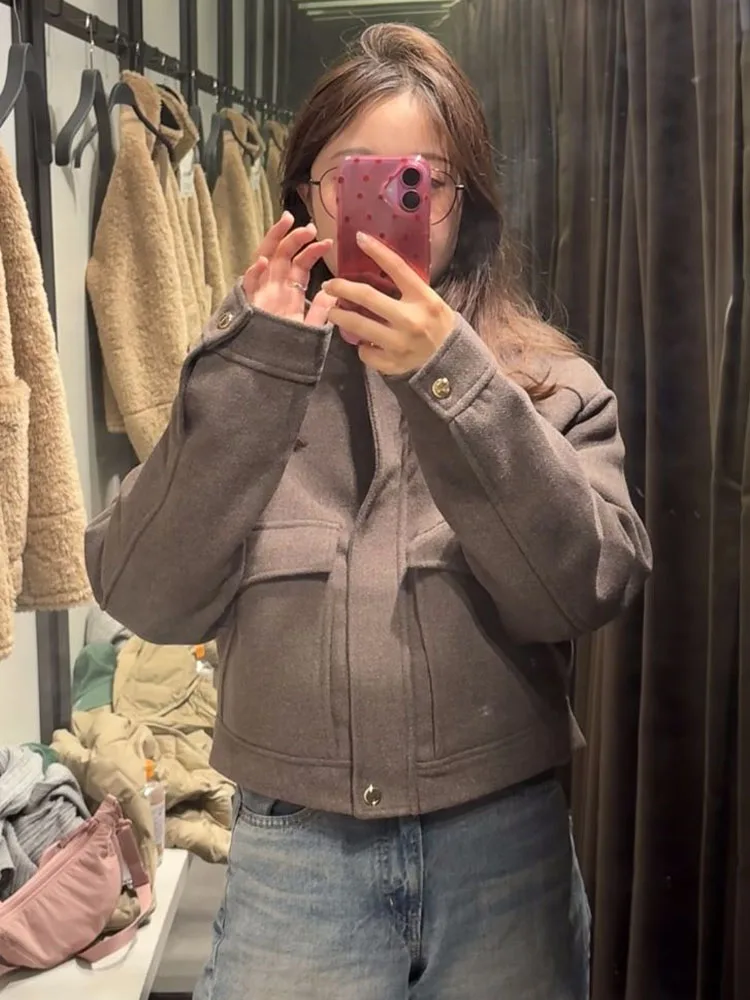 

HH женская мягкая осенняя куртка с воротником-стойкой, повседневное короткое пальто на молнии с длинными рукавами, женская универсальная модная тонкая куртка для поездок на работу