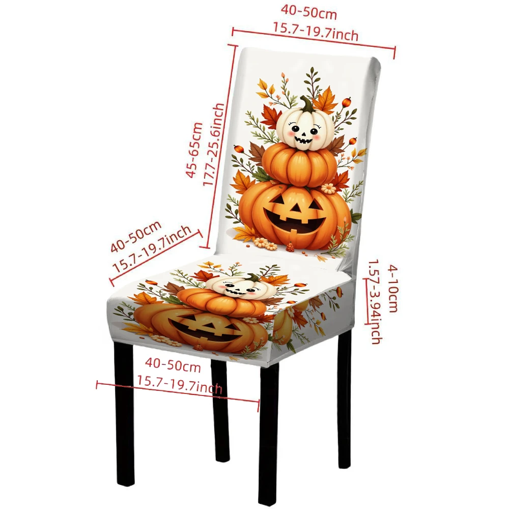 4/6pcs Elastic Dining Chair Covers Halloween Pumpkin Print Chair Covers For Home Party Decoration Fall Festival Table Decoration