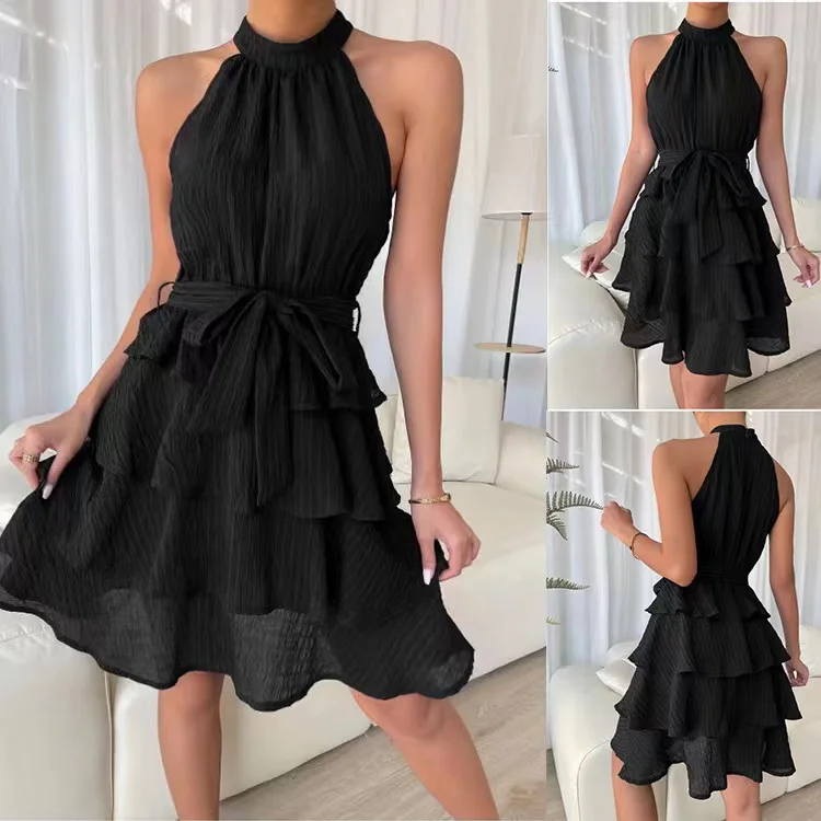 

2022 Solid halterneck Mini Dress Sexy Halter New Sleeveless Summer Club Party Dresses Woman Backless Casual Dresses Clothes