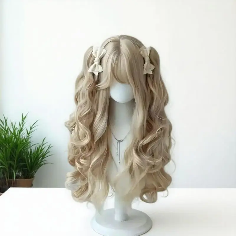 ‌ Peruka Lolita z podwójnymi kucykami - Długie kręcone włosy dla lalek, peruka cosplay, urocza peruka do codziennego użytku, akcesoria w stylu anime