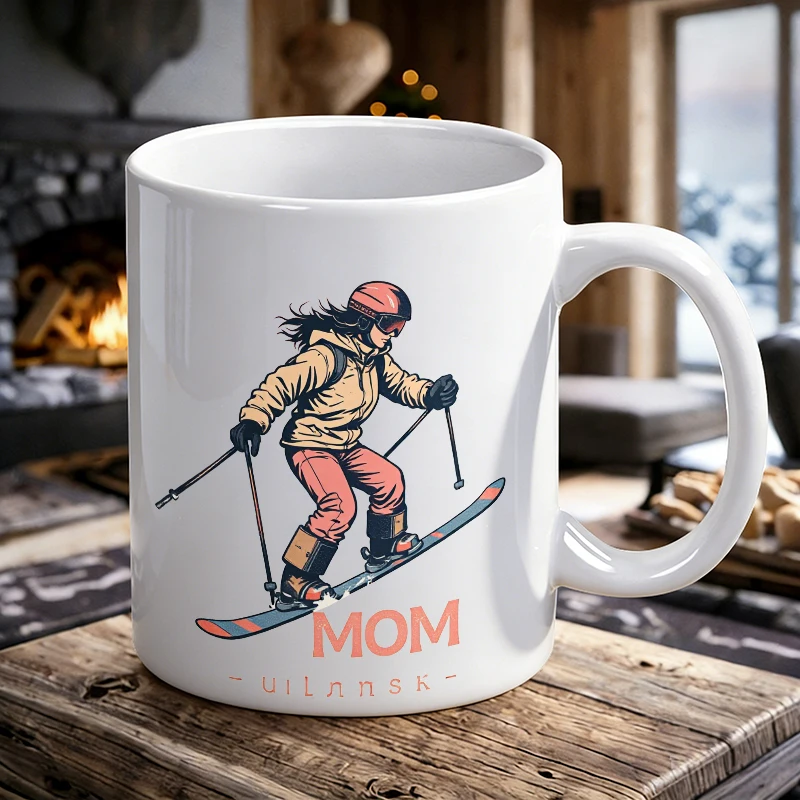 Cup & Mug Set, Ski Mom Skier Graphic Ceramic Mug, Coffee Cup, Milk Cup, Office Tea Cup, Drinking Cup, Gift for Friends