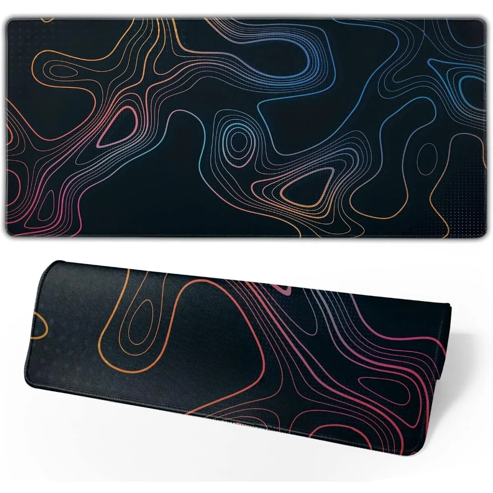 Large Gaming Mouse Pad Topographic Pattern Mousepad Anti-Slip Rubber XXL Deskmat Office Desk Accessories Stitched Edges Game Mat