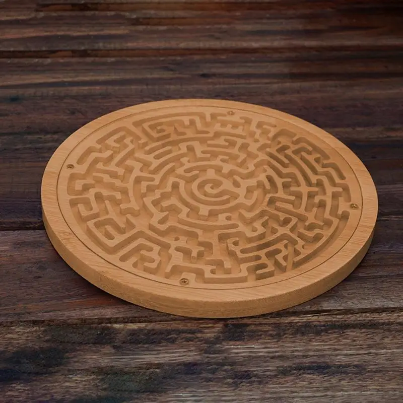 Wooden Maze Board Game Children's Round Wooden Maze Game Multi-Purpose Maze Puzzle Logic Game Toy For Toddler Adult Children