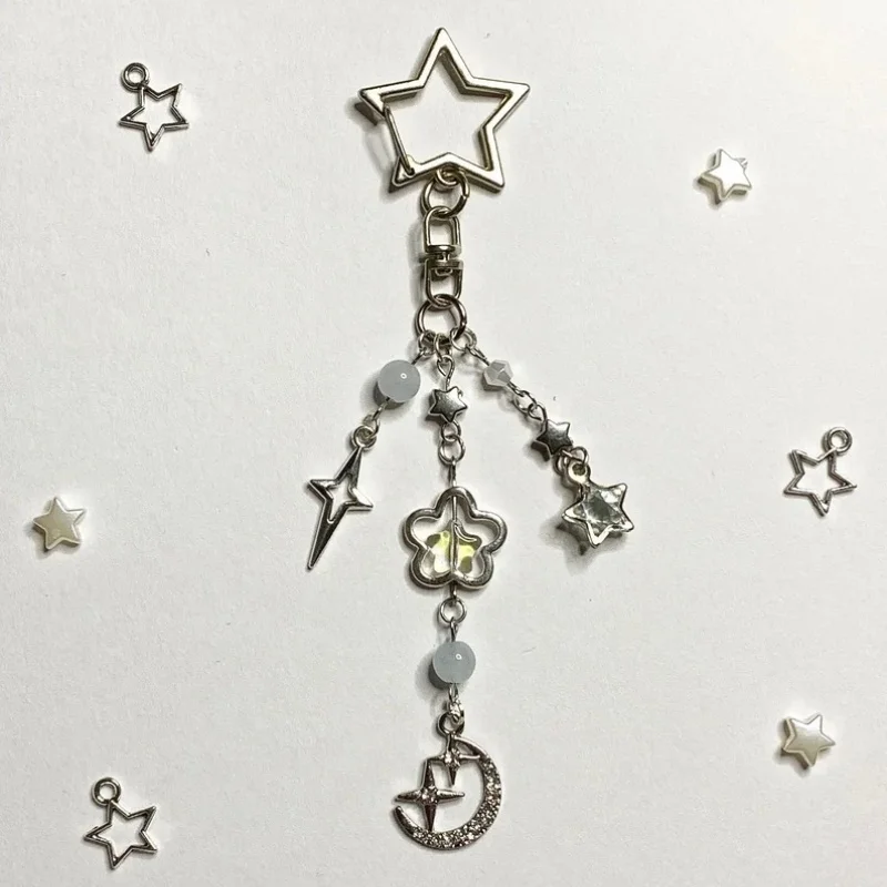 Llavero hecho a mano con forma de estrella, colgante para teléfono móvil en forma de estrella, regalo perfecto de Y2K para ella