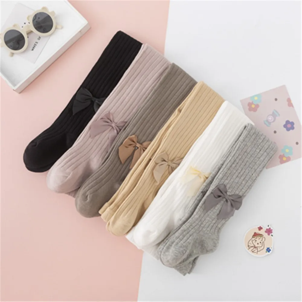 

Autumn thin combed cotton children's pantyhose girl leggings solid color bow one pants.