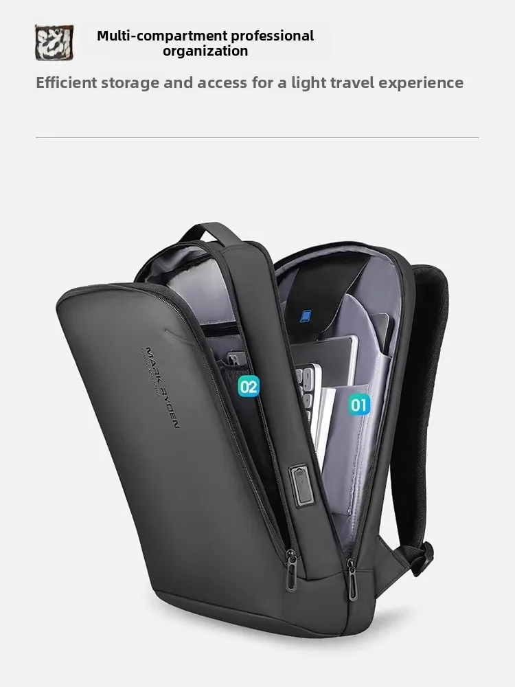 마크 라이든 남성용 경량 방수 6인치 노트북 백팩 옥스포드 천 캐주얼 스타일 지퍼 클로저 비즈니스 백팩