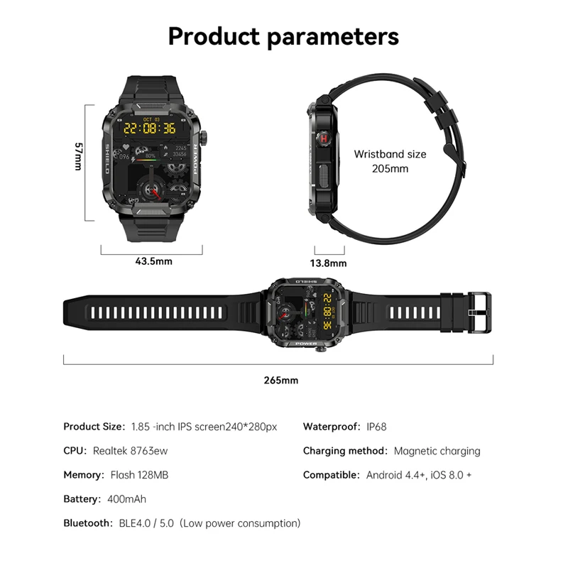 Смарт-часы MK66 мужские, 1,85 дюйма, 400 мА · ч, IP68