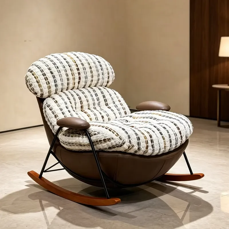 Stylish Swing Single Sofa Chair for Home Use Modern Living Room Leisure Chair Light Luxurious Soft Fabric Sofa Rocking Chair