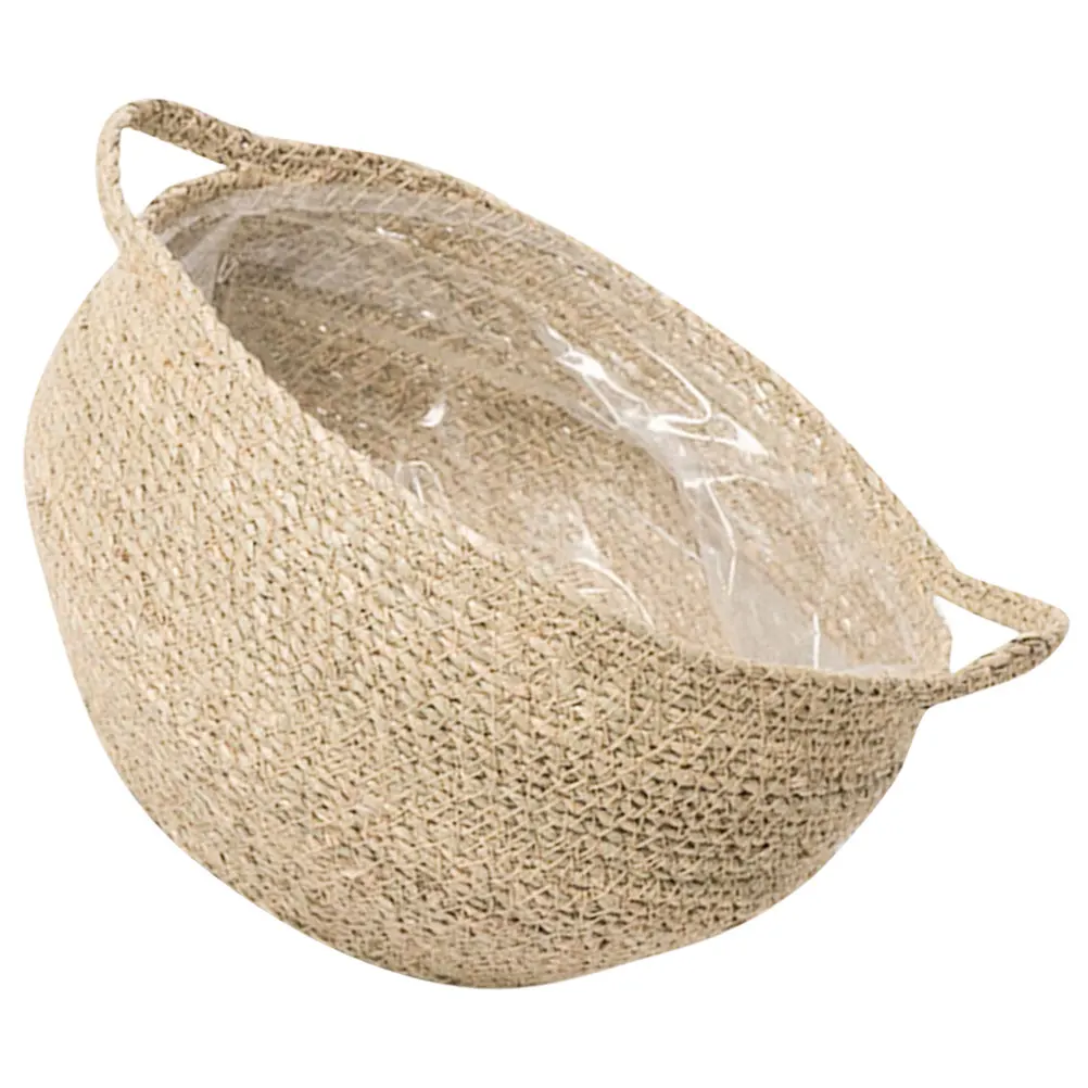 

Woven Storage Baskets Seagrass Flower Arrangement Holder Light Grey Portable Basket Multi purpose Plant Wall Decor Home Office