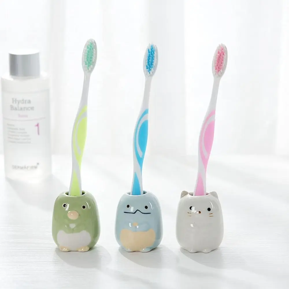 Multifunctional Cute Ceramic Toothbrush Holder Cartoon Animal Toothbrush Holder Toothpick Dispenser Table Decor Bath Accessories