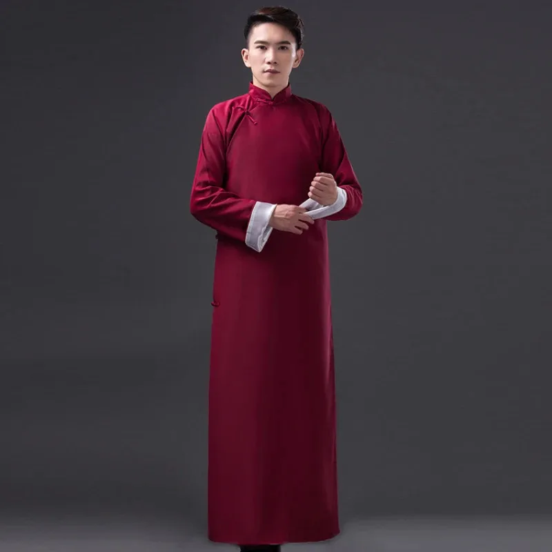 

Chinese Traditional Costume for Men Long Robe Male Ancient Tang Clothing Long Gown Hanfu Costume for Stage Cosplay 89