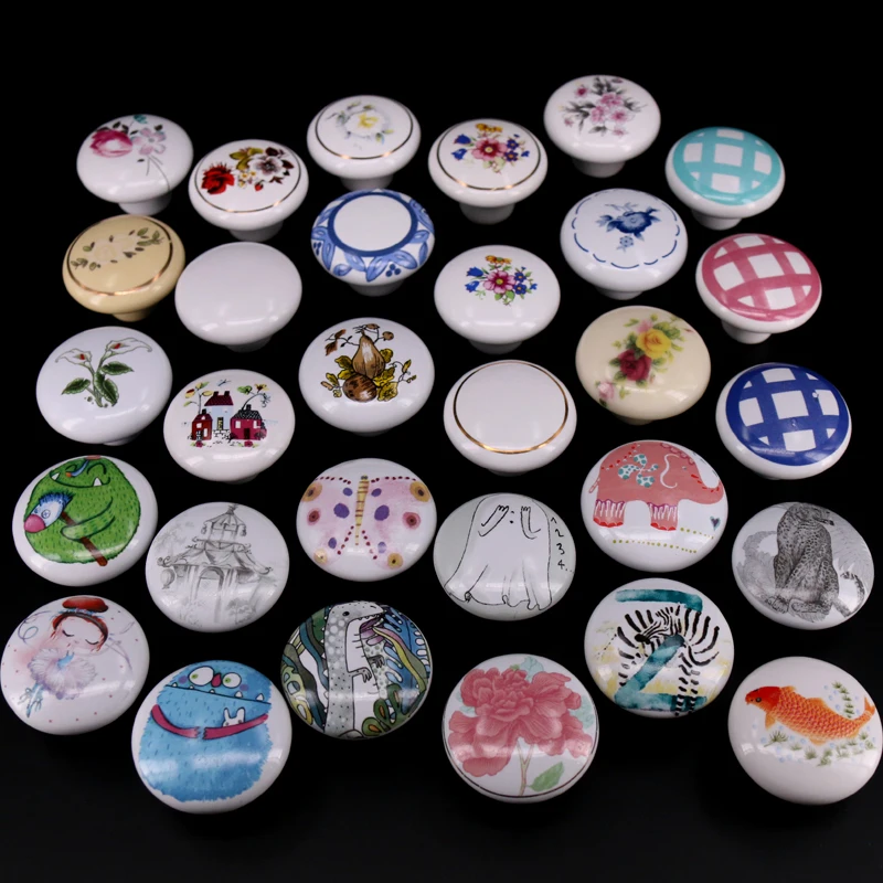 1x White cartoon Cabinet Cupboard Closet Dresser Handles Pulls Ceramic Knobs for Children Bedroom