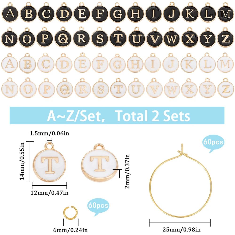 1 BOX 2 SETS Enamel Letter Drink Tags Wine Charms Black White a-z Alphabet Markers Charm 26 Capital Letters Glass Identifier