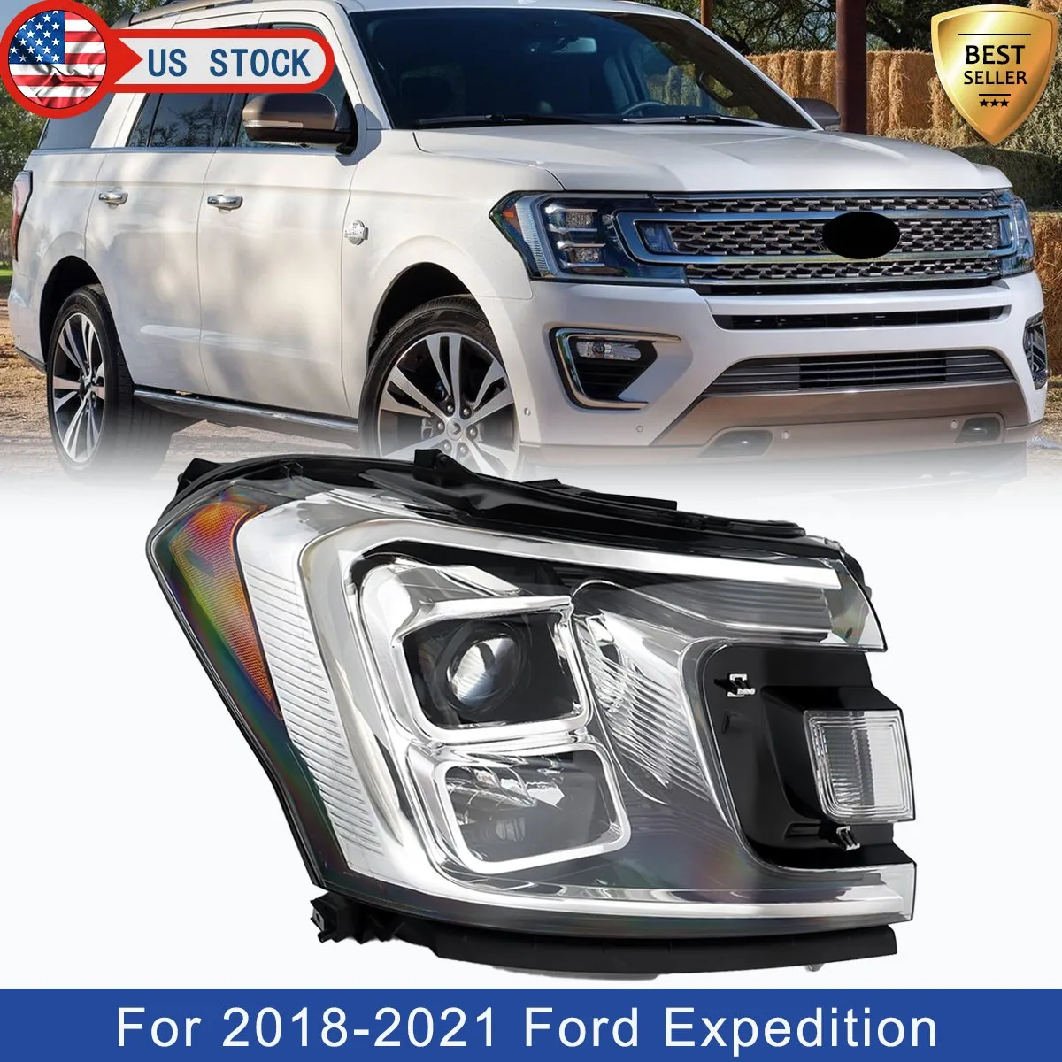 Front Head Light Right For Ford Expedition 2018 2019 2020 2021 Headlight Lamp Fit Right Passenger Side WIth Bulbs NEW Headlight