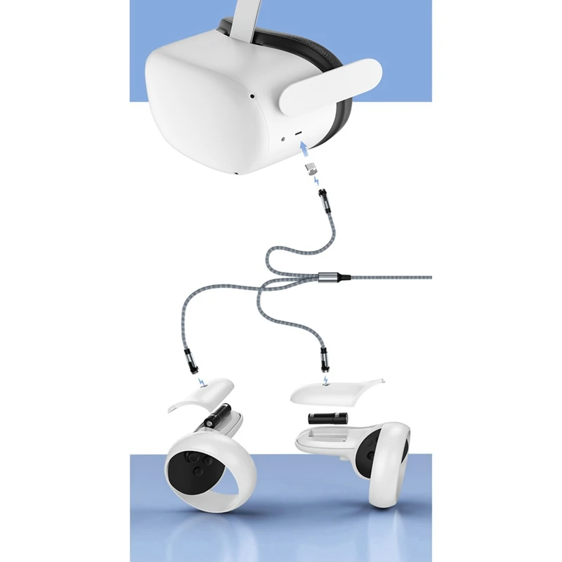 Magnetic Controllers Charging Cable For Oculus Quest 2, Charging Dock Kit With 2 Batteries,Battery Cover,Charger Cable