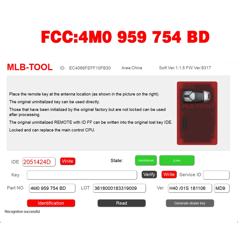 CN008200 Original MLB Blank key for Audi A4 A5 Q5 Q7 S4 S5 remote control 3+1 Buttons 434Mhz 5M chip 4M0 959 754 BD Keyless GO