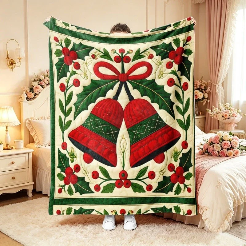 Holly Red Christmas Bell Throw Blanket,Warm Sofa,Chill Night Cover,Birthday Anniversary Home Casual Gift