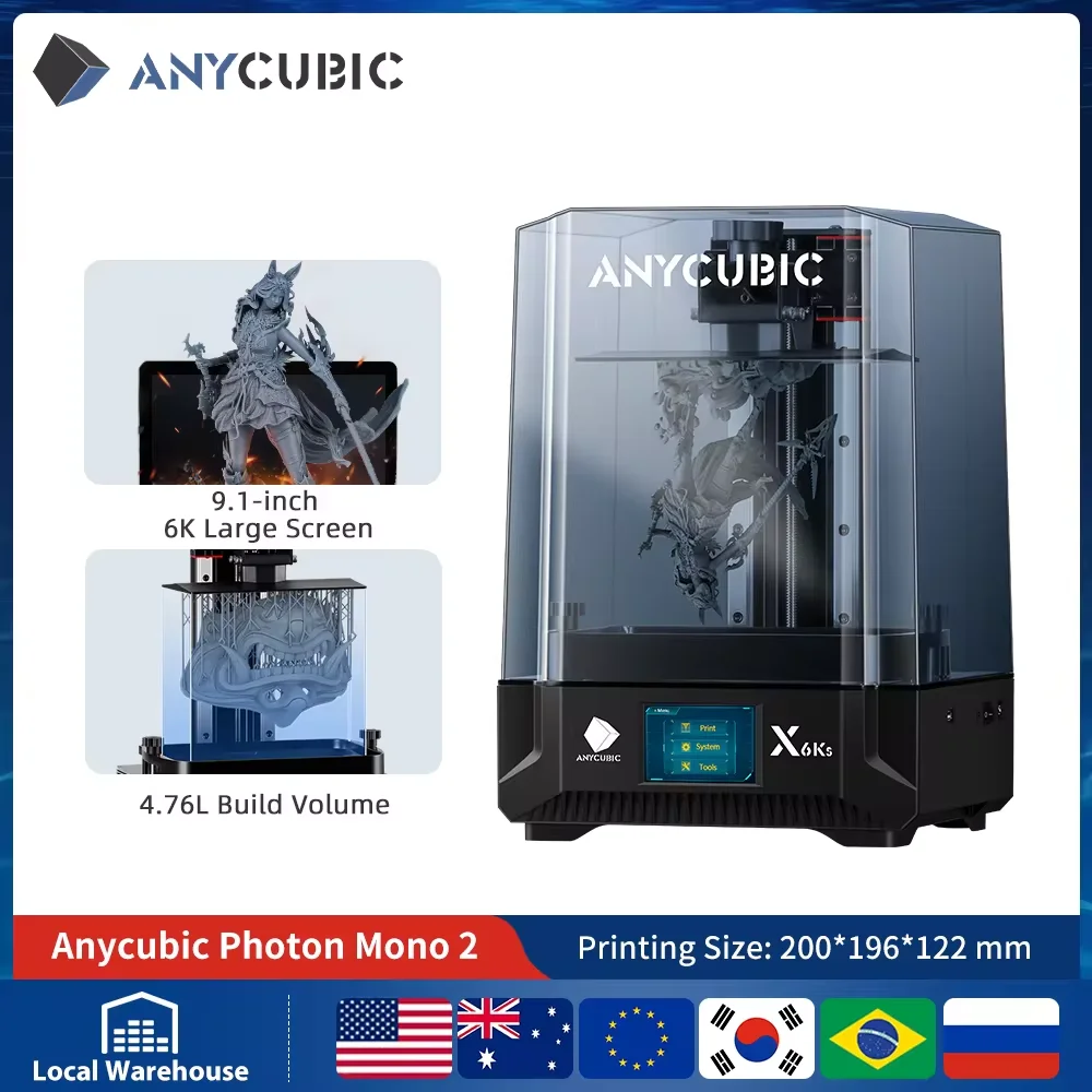 ANYCUBIC Photon Mono X 6Ks 9.1 inch 6K LCD SLA 3D Printer High Speed UV Resin 3D Printer Printing Size 200x196x122mm