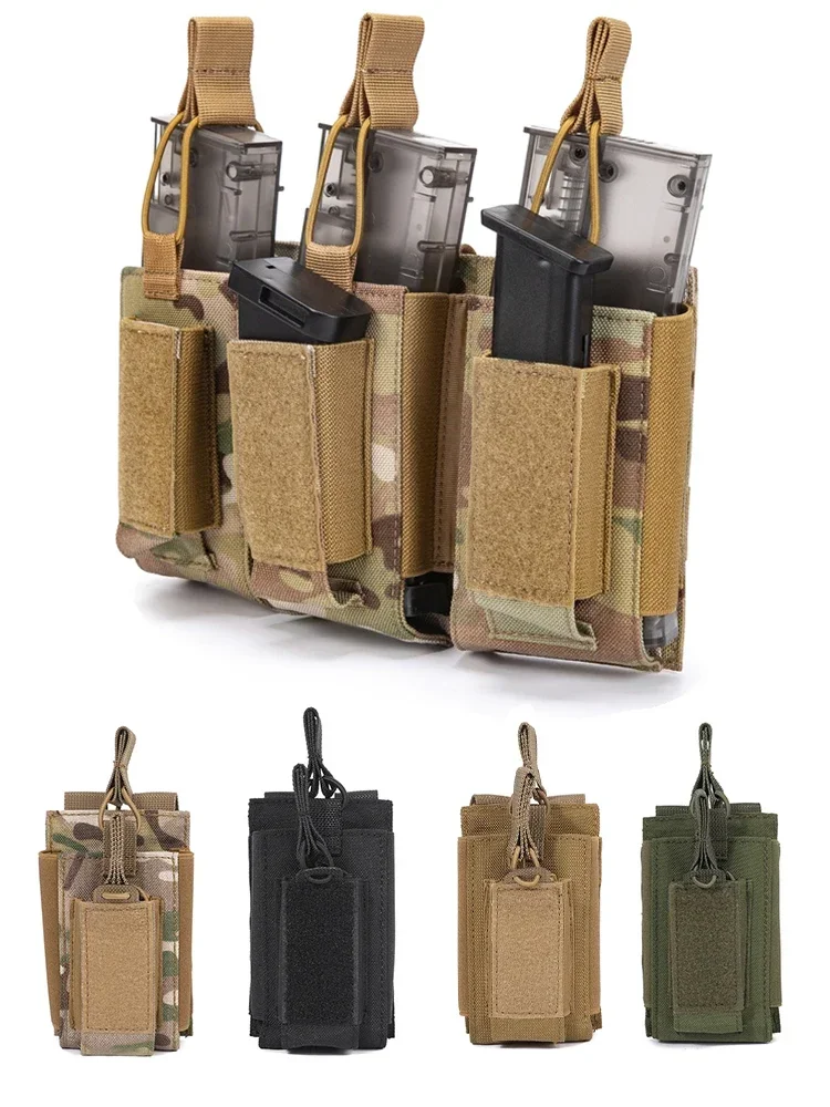 Tactical Edc three gun magazine bag Molle system accessory M4 M14 M16 AK AR Glock universal magazine