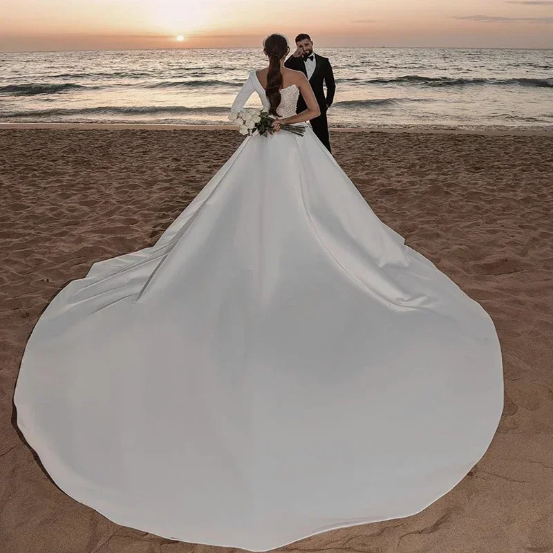 Flavinke personalizado sirena manga larga Dubai árabe Medio Oriente cremallera trasera vestidos de novia vestidos lentejuelas perlas satén