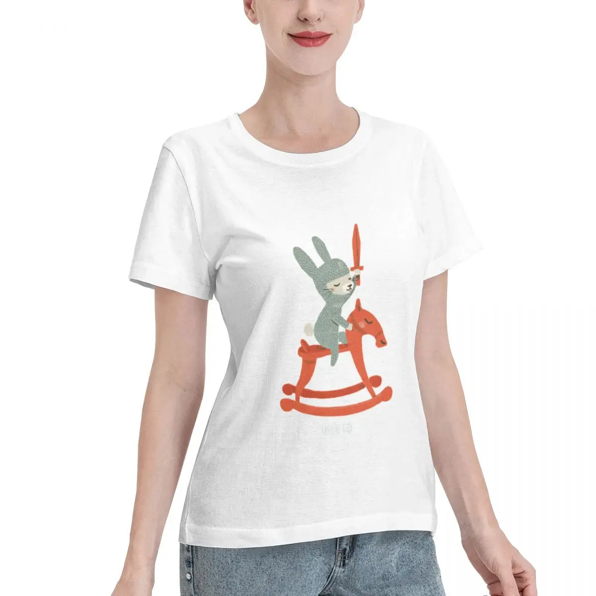 Fast Shipping Knight Rabbit Women's T-shirt Trendy Casual Loose Women Tshirt