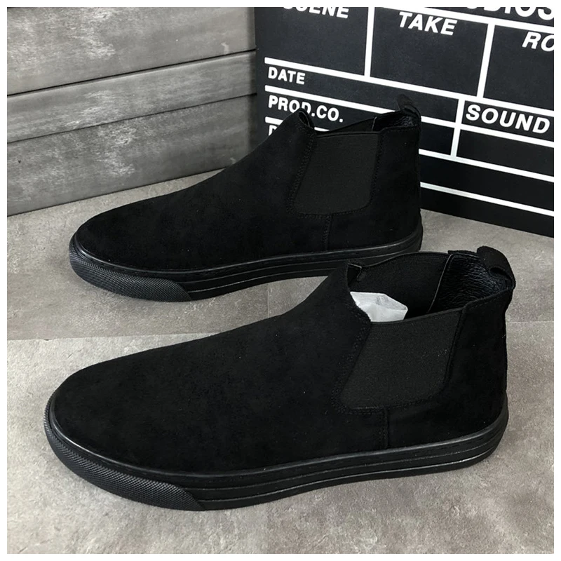 

Мужские повседневные ботинки «Челси» больших размеров, черные модные туфли на плоской подошве из коровьей замши, ковбойские ботильоны в уличном стиле, короткие botas hombre