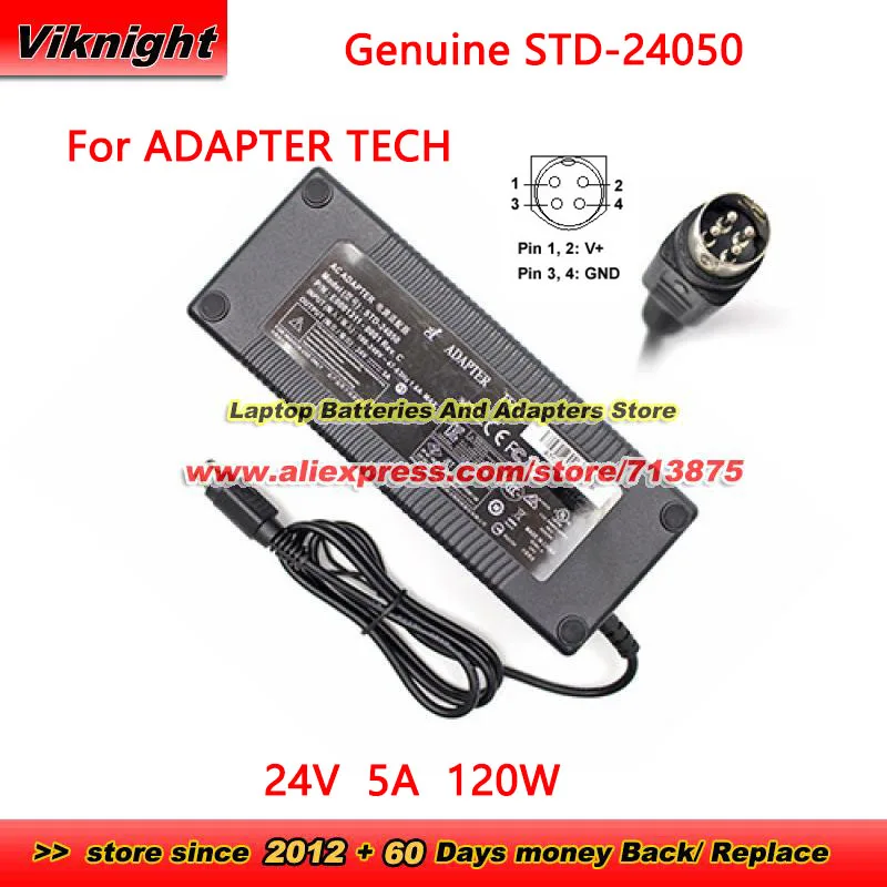 Genuine Adapter Tech STD-24050 AC Adapter E0001311-0001 24V 5A 120W Charger 4 Pins for ECLIPSE PF315V+ Cd3225 Std 24050 Wacom